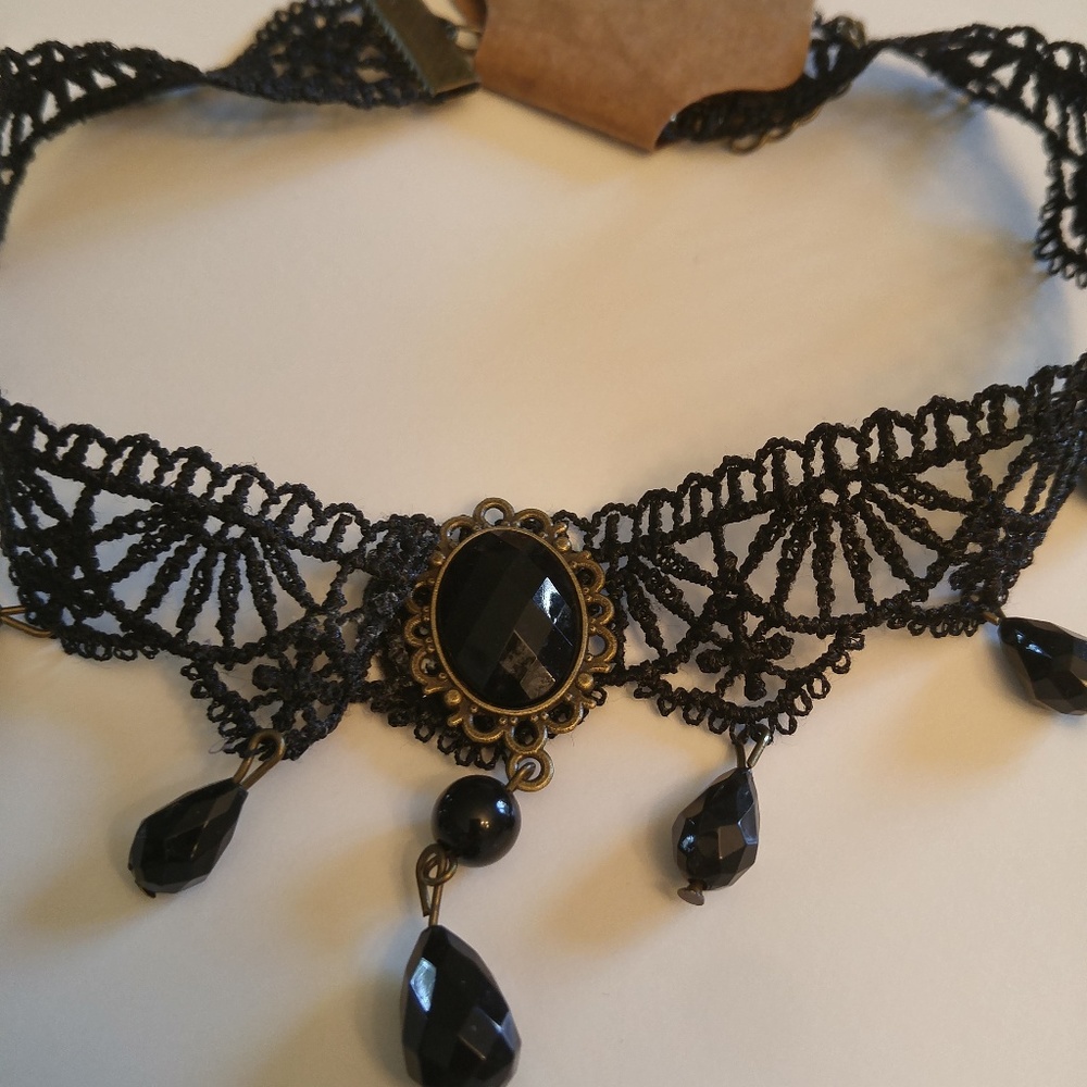Lace Necklace with  Crystal black Pendant(NEW)